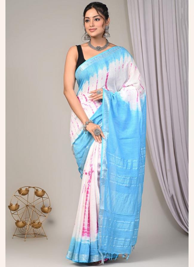 Linen Multi Colour Casual Wear Printed Saree